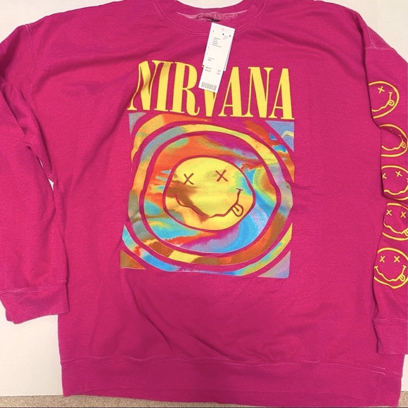 U. O. PINK NIRVANA CREW SWEATSHIRT BNWT S/M OVERSIZED fits To L/XL SHIPS QUICK! - Picture 7 of 14